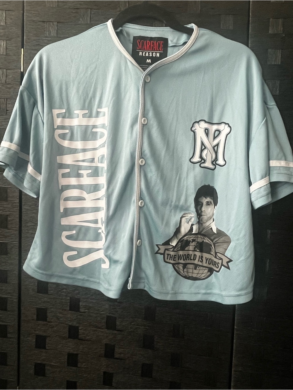 Reason Brand x Scarface Women’s  button-up cropped baseball jersey Size Medium
